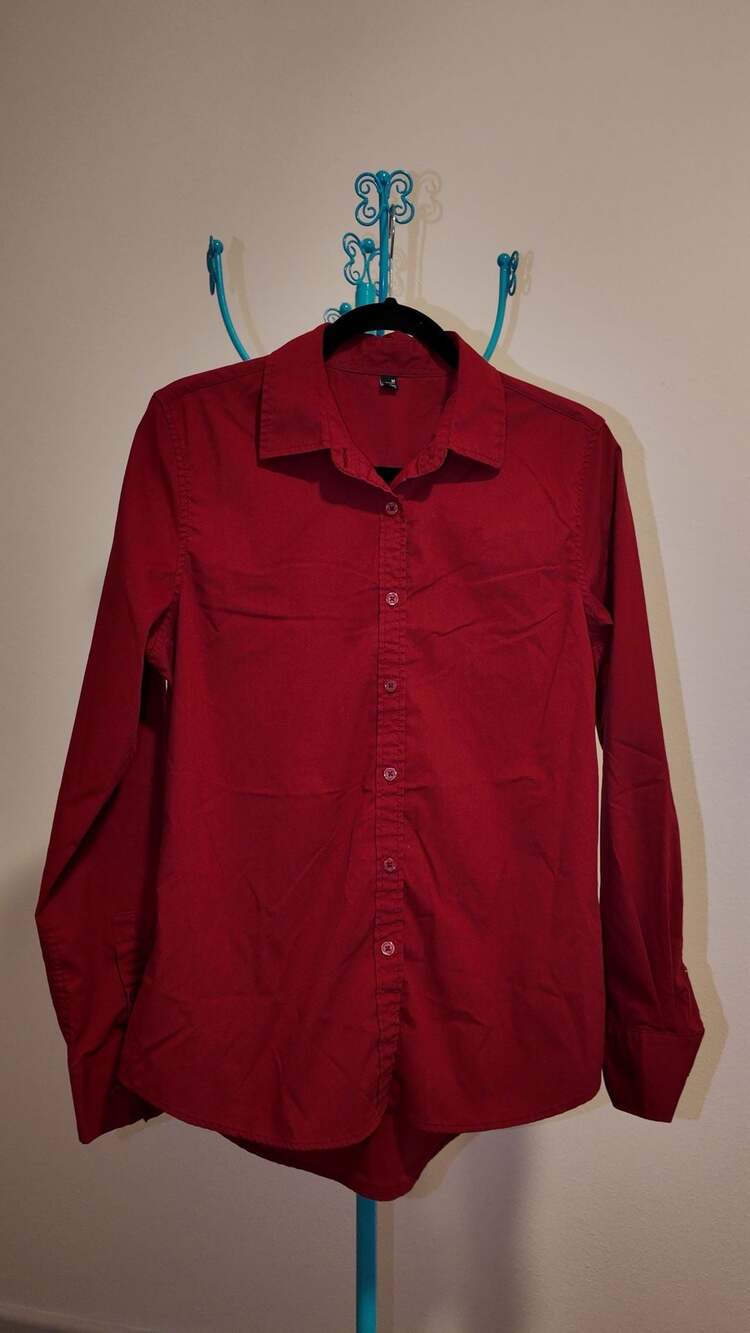 Design in Italy Women's Solid Red Long-Sleeve Button-Down Shirt Size M